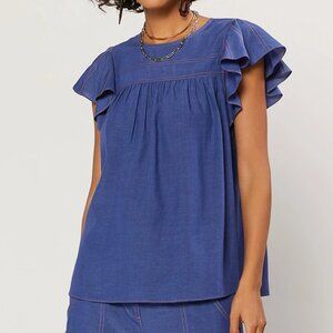 Last 1! NWT Denim Flutter Sleeve Top